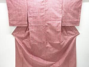 アンティーク　横段に菱模様織り出し手織り紬着物